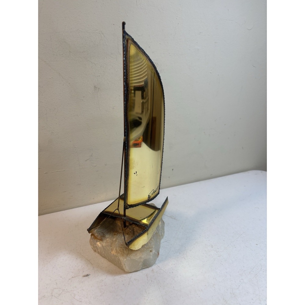 De Mott‎ Brass & QUARTZ Signed Catamaran Sailboat SCULPTURE 12' MCM